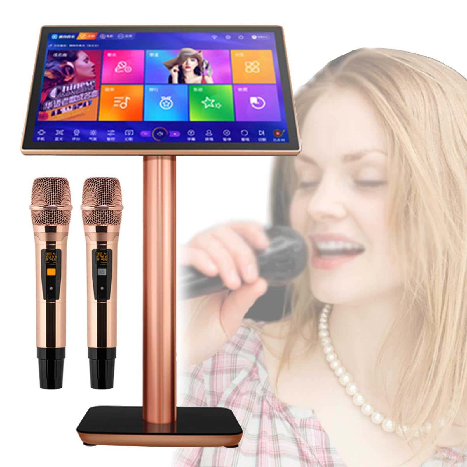 Sistema Karaoke Professionale Da 19,5/22 Pollici, Macchina Karaoke Touch Screen Capacitivo Con 2 Microfoni Wireless, 1,1 Milioni Di Canzoni Da Scaricare Dal Cloud, Per Casa, Bar, Festa (19,5 Pollici