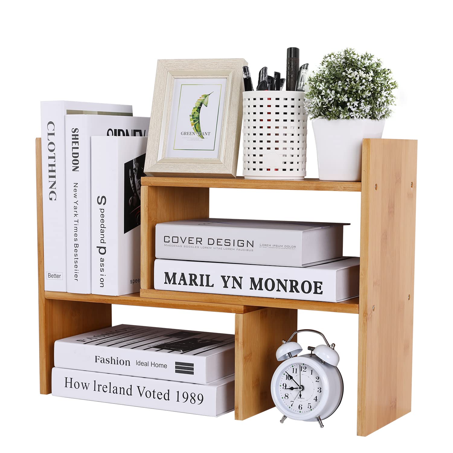 Buy Desk Shelf Organizer, Adjustable Bamboo Desktop Shelve Bookshelf