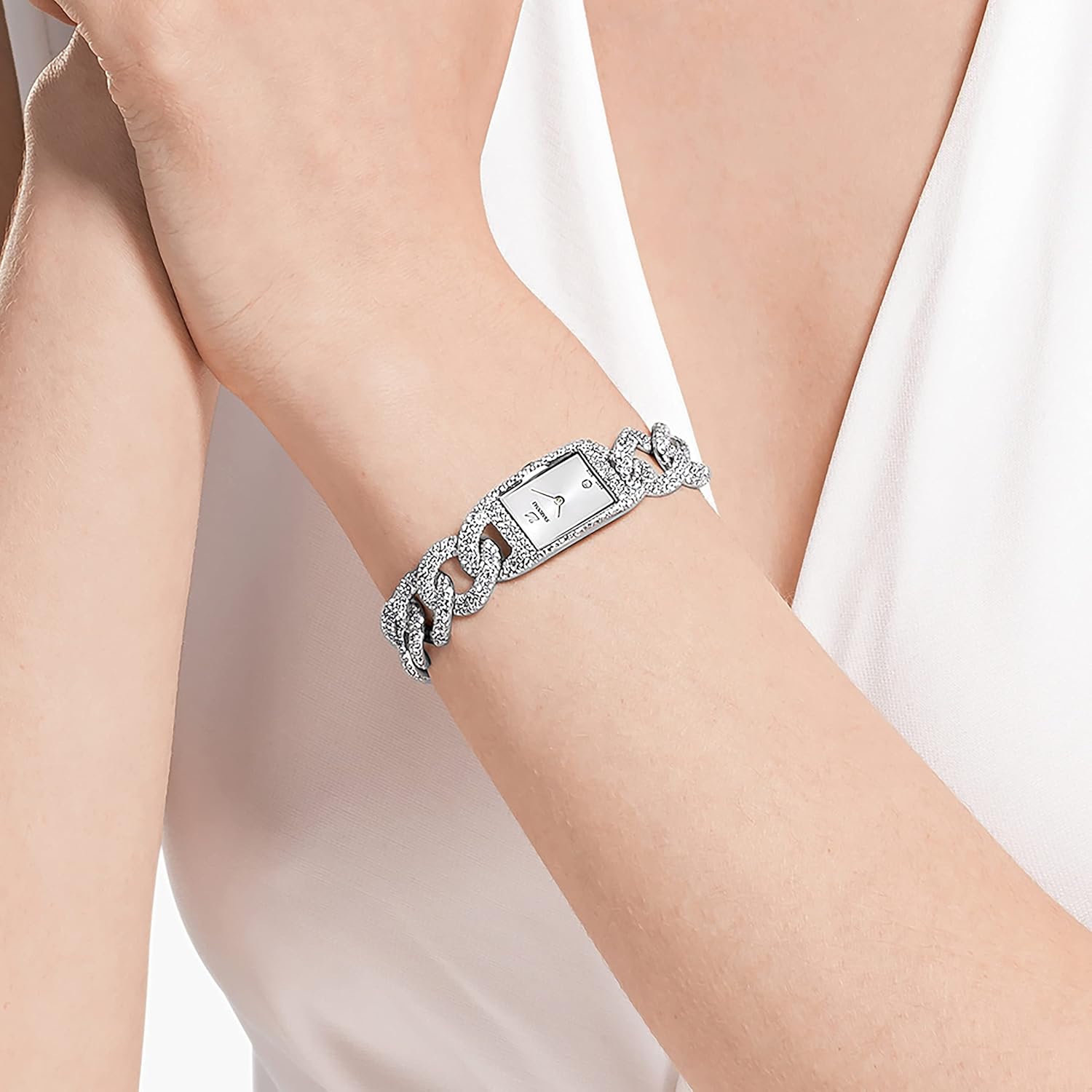 Swarovski Cocktail watch, Full pavé, Metal bracelet, Silver-tone, Stainless steel Swarovski Cocktail watch, Full pavé, Metal bracelet, Silver-tone, Stainless steel