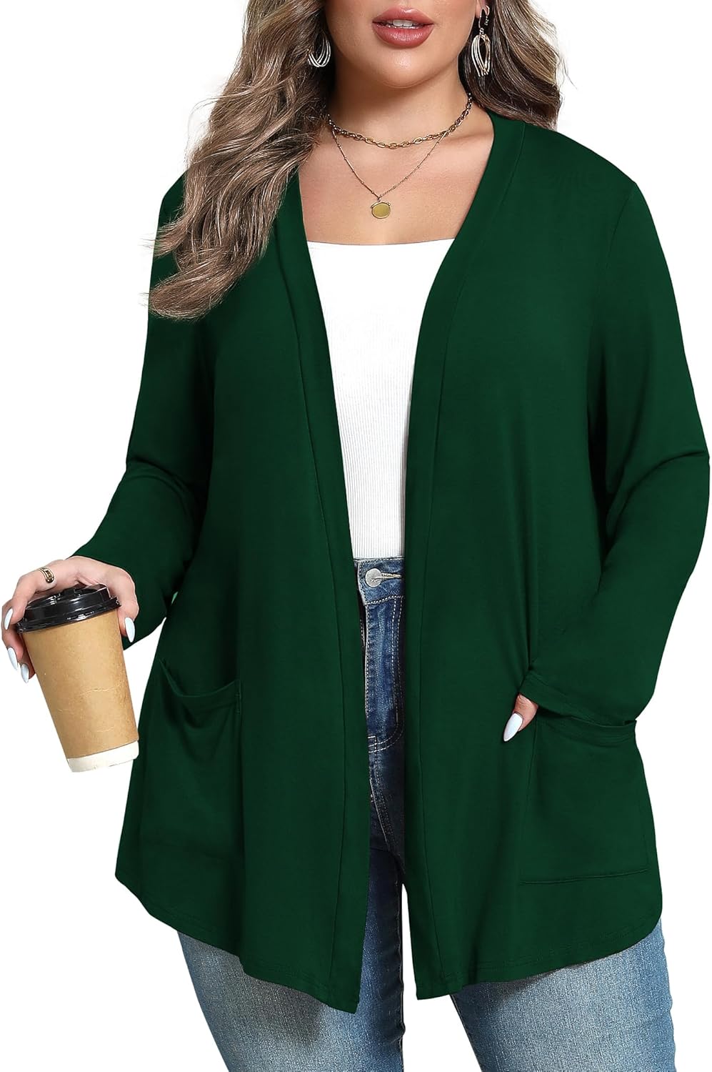 Women's Oversize Cardigans Lightweight Fall Long Sleeve Plus Size Flowy Open Front Shrugs with Pockets