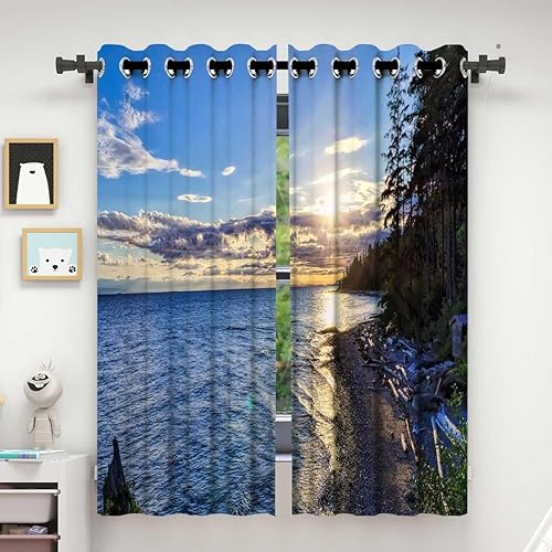 Coast Beach Cortinas para Sala Elegantes Modernas, Cortinas de macramé con vista al mar y cielo para decoración de interiores, 55 pulgadas de ancho