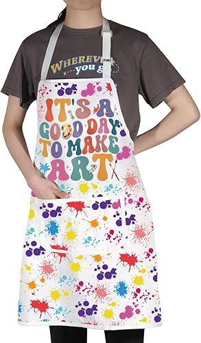 Miniatura 4 de WZMPA Delantal para pintores de artistas con bolsillos, es un buen día para hacer arte, delantal ajustable para profesores, amantes, regalo para