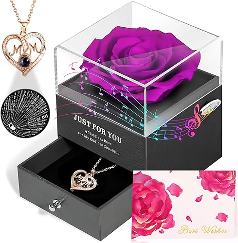 Miniatura 15 de Regalos de rosas preservadas para el cumpleaños de mamá – Caja de música de rosas reales para siempre para mujeres – Regalos de "You Are My Collar