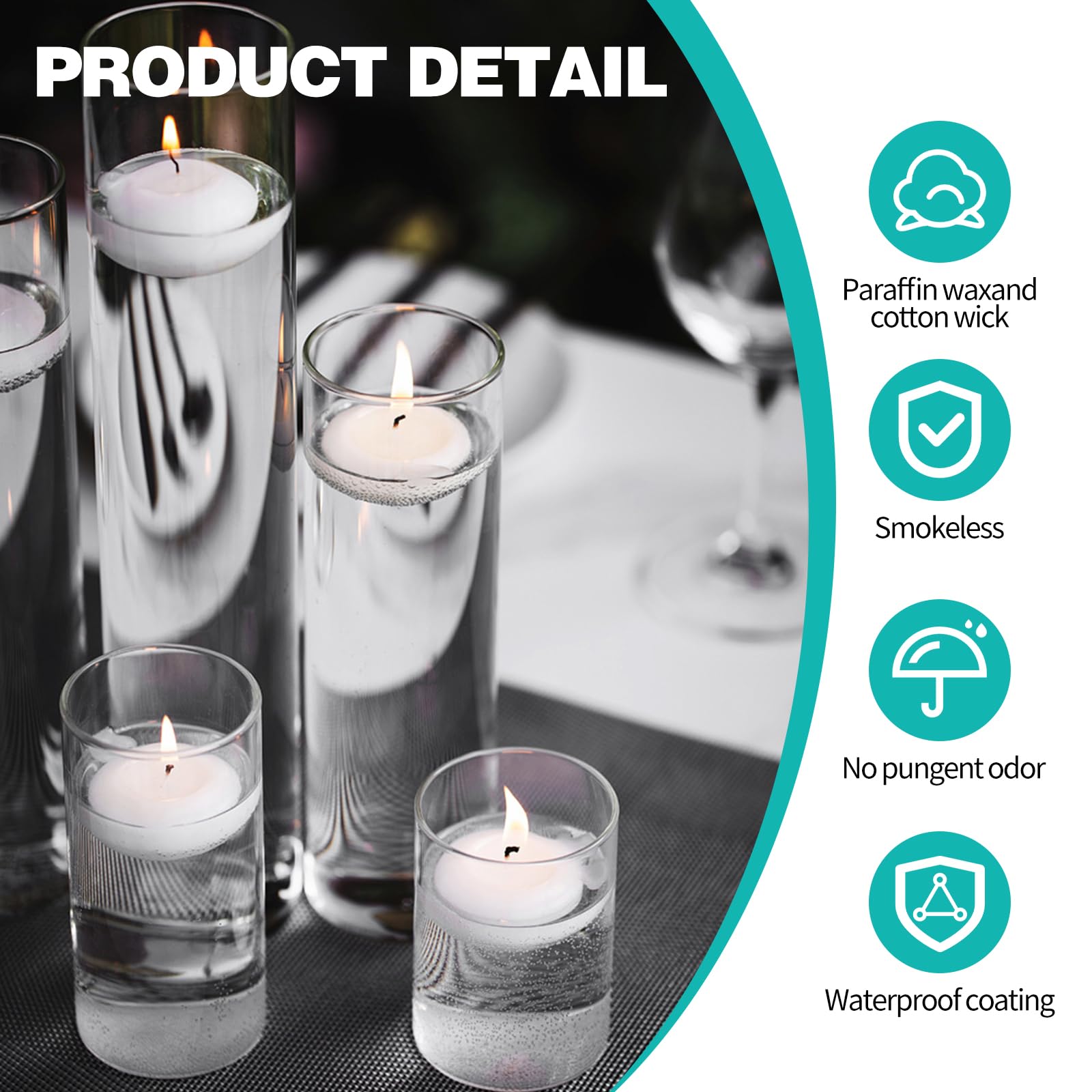 30Pcs Round Floating Candles Set, Unscented Small Floating Water Candles, White Burning Candle - Image 3