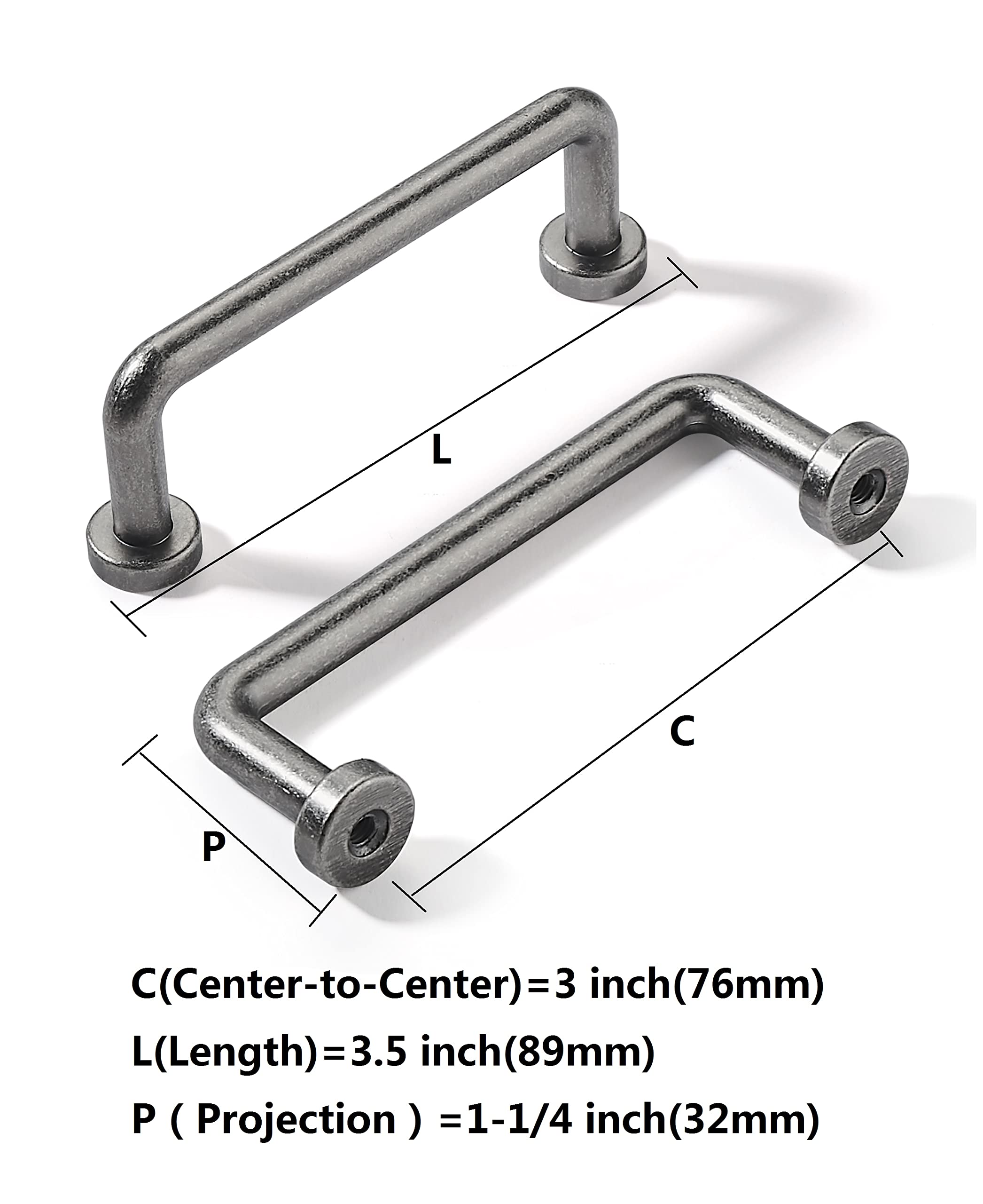 KHTUMEWARE-80267 Antique Pewter Cabinet Pulls CTC 3 in (76 mm) 6-Pack in Antique Pewter — KHTUMEWARE