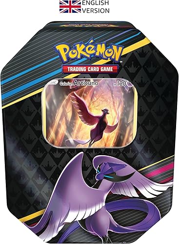 Pokémon TCG Crown Zenith Tin Galarian Articuno (1 tarjeta de aluminio y 5 paquetes de refuerzo)