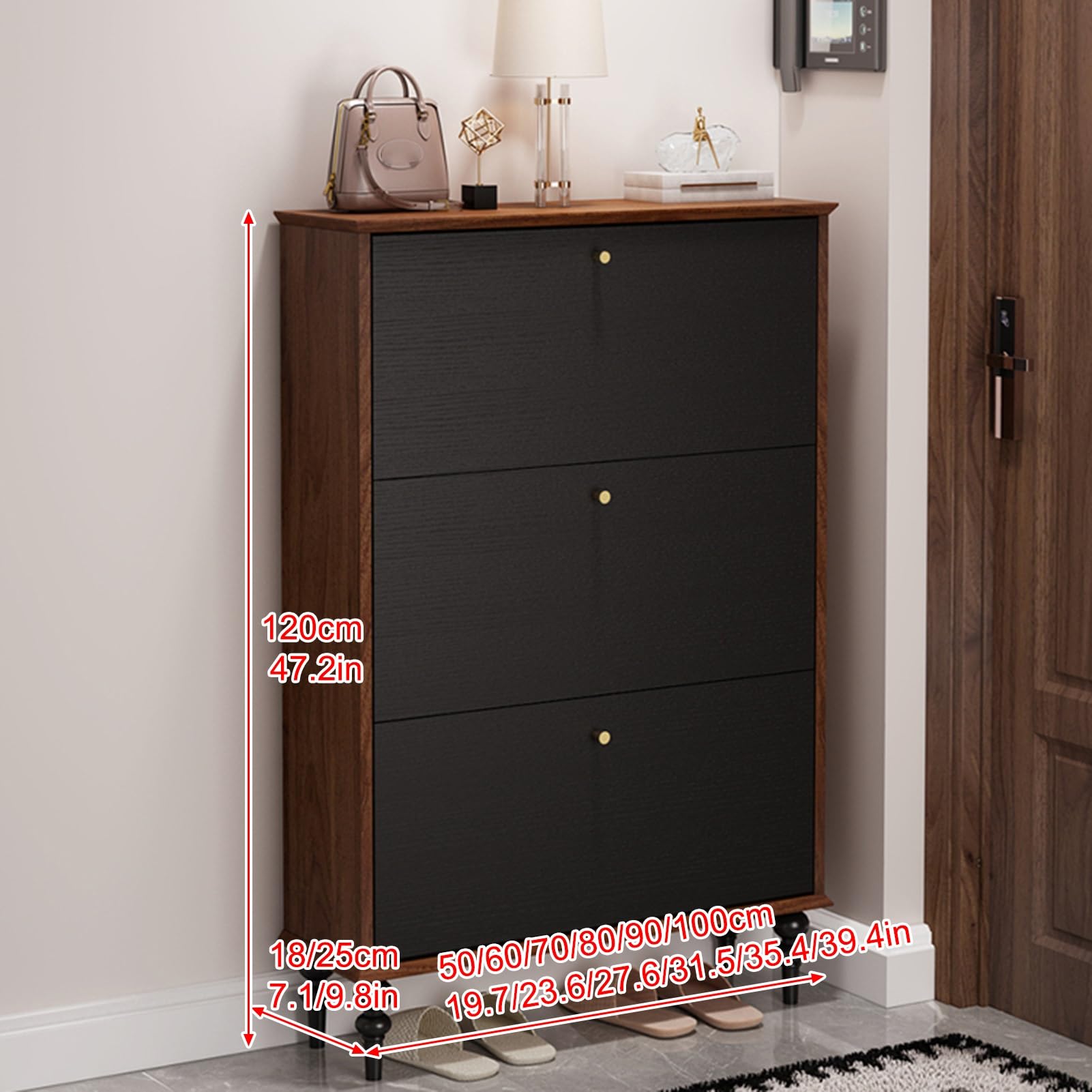 Mueble Zapatero Armario Zapatero Zapatero De Entrada Recibidor Zapatero 3 Puertas Ahorro De Espacio Mueble Zapatero Estrecho Para Entrada Pasillo Dormitorio (120 x 100 x 18 cm)