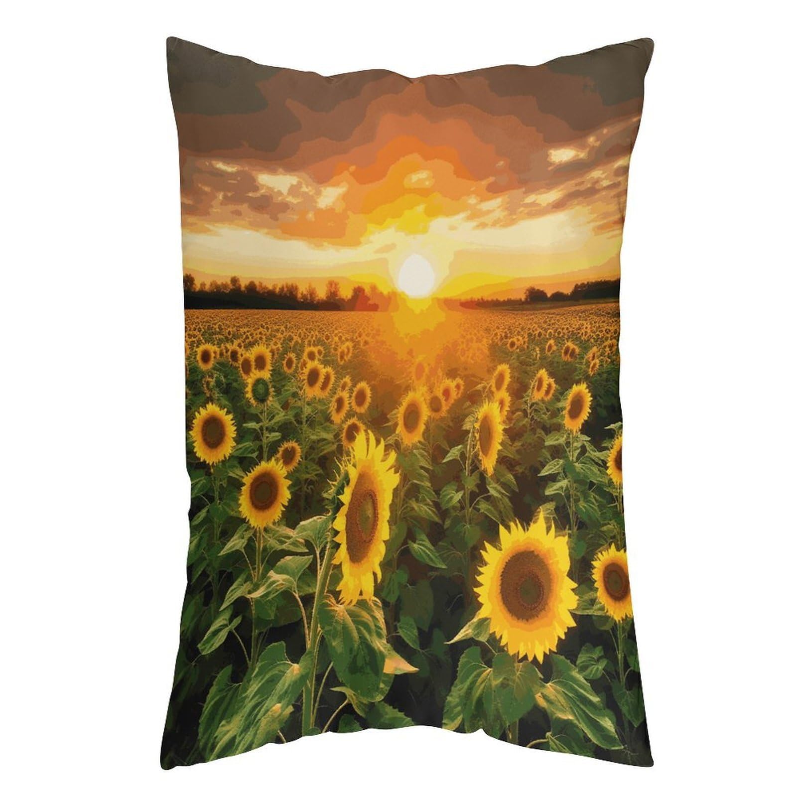 LDGSUPH Sunflower Field Sunset Pillow Cases Soft Pillowcase with Invisible Zipper Wrinkle Resistant Pillow Covers Breathable Removable Pillow Protector for Bed Sofa Car 12 "x20