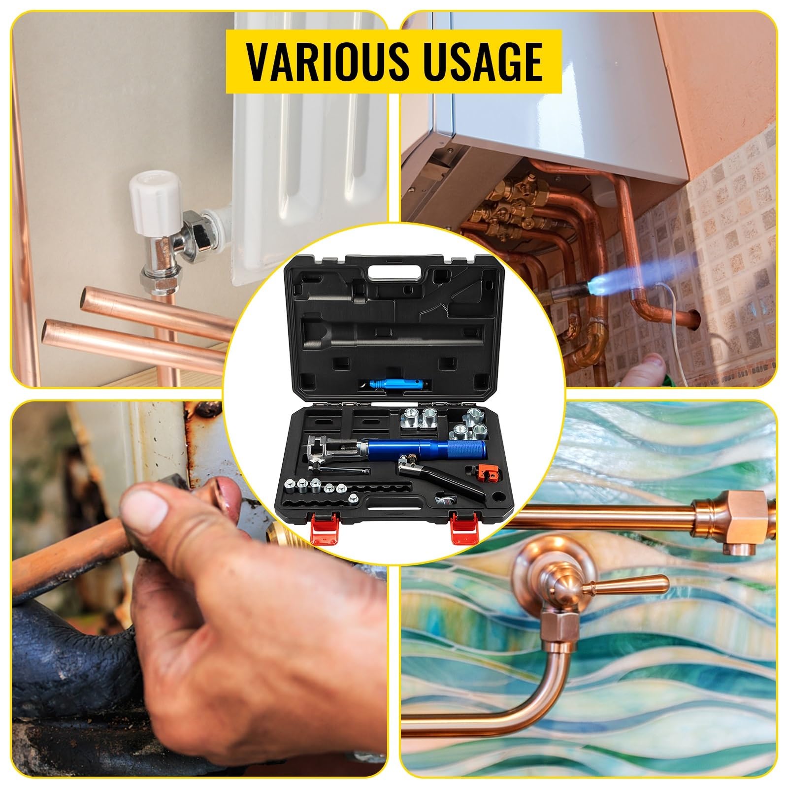 EDEDE Espansione idraulica e Kit di Strumenti a Doppia svasatura Espansore for Tubo in Rame HVAC Morbido da 1/4" a 3/8" Strumento for la Riparazione della svasatura del Freno