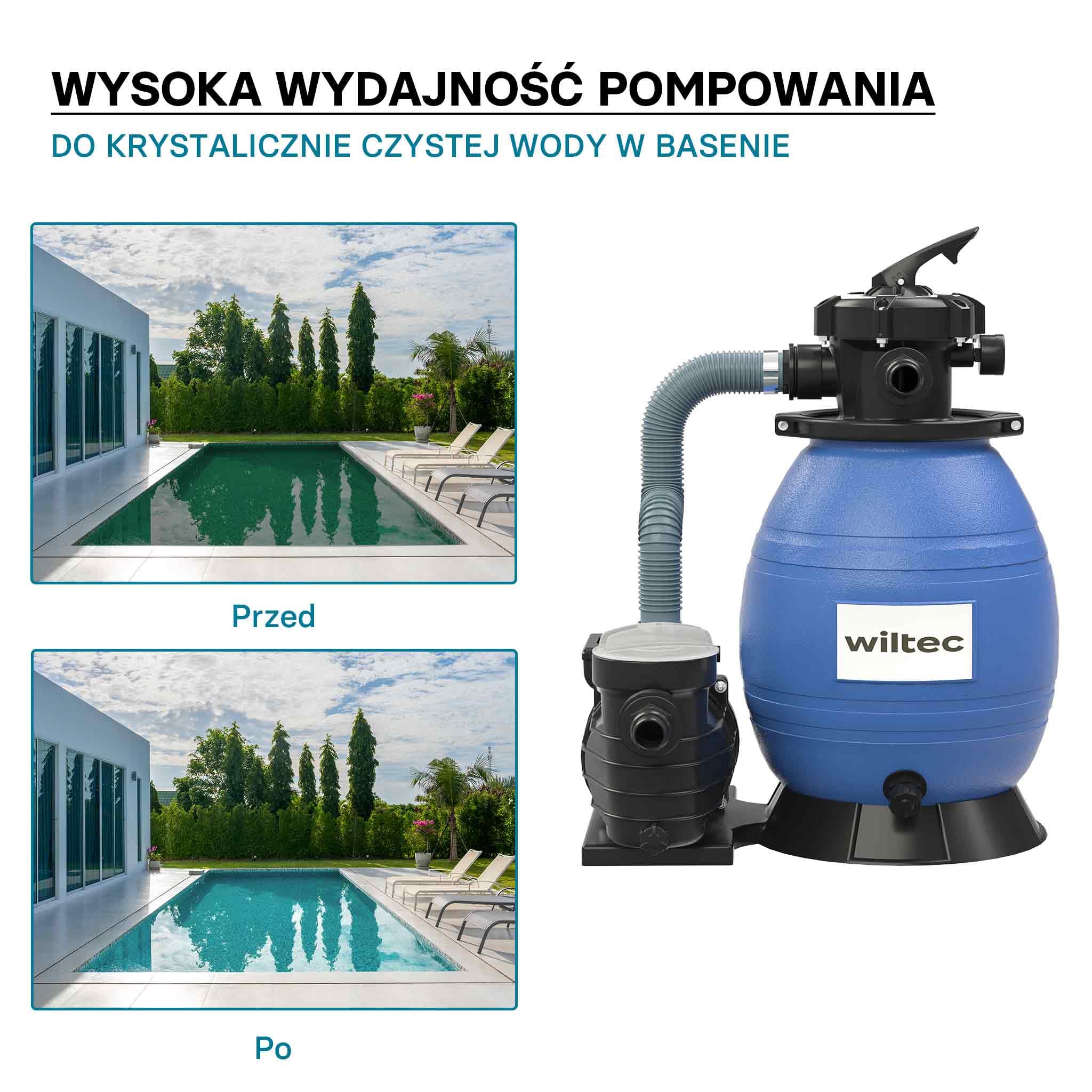 Wiltec System filtra piaskowego 370 W ze zbiornikiem filtra 26 l i pompą samozasysającą 13200 l/h, pompa piaskowa do basenu, filtr do basenu