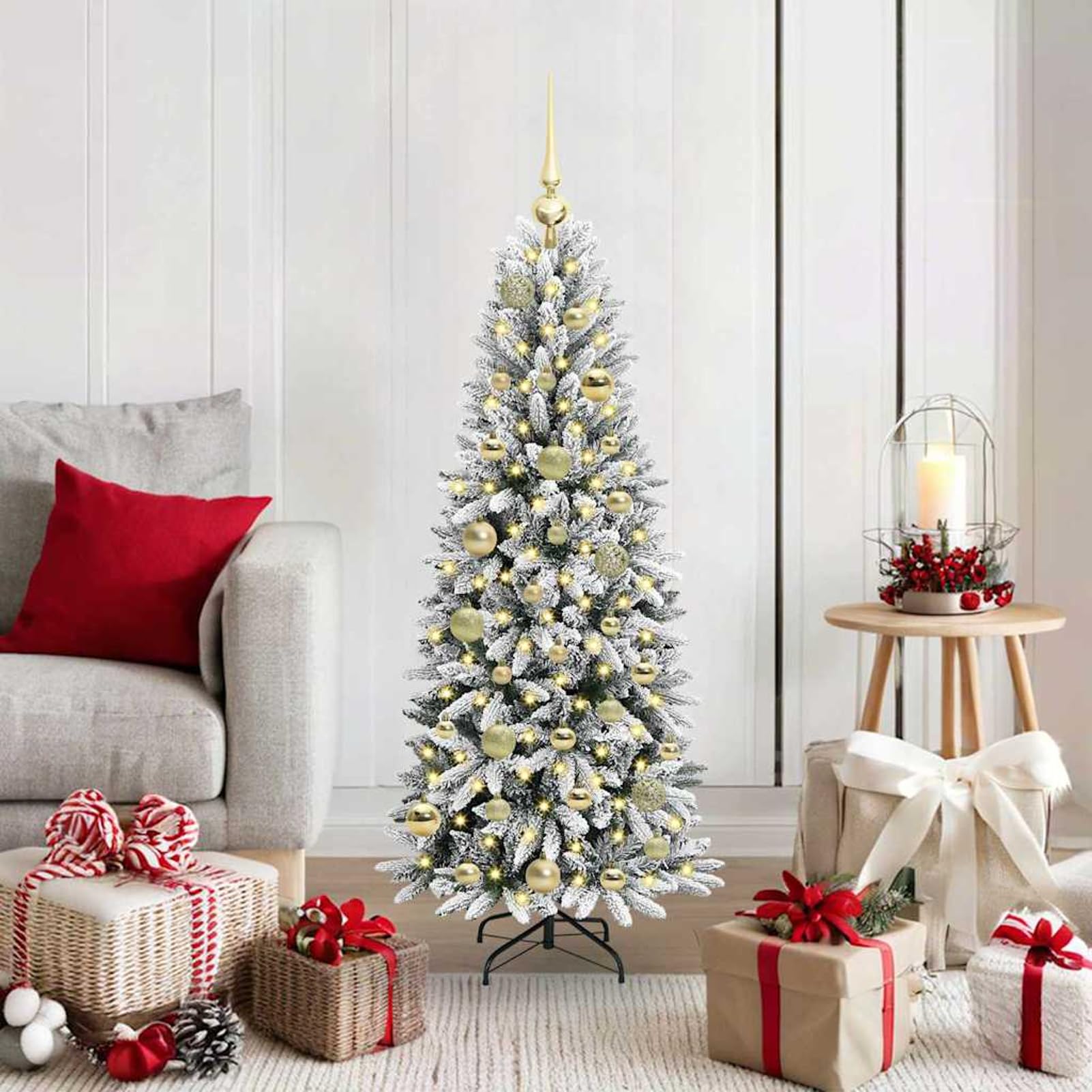 Gecheer Albero di Natale artificiale bianco, design funzionale con luci LED, 53 x 53 x 120 cm, PVC alta qualità, sempreverde, per decorazioni festive e atmosfera accogliente