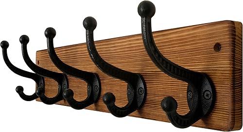 WEBI Perchero rústico para montar en la pared, 5 ganchos de hierro fundido montados en la pared, ganchos resistentes para colgar abrigos en la pared