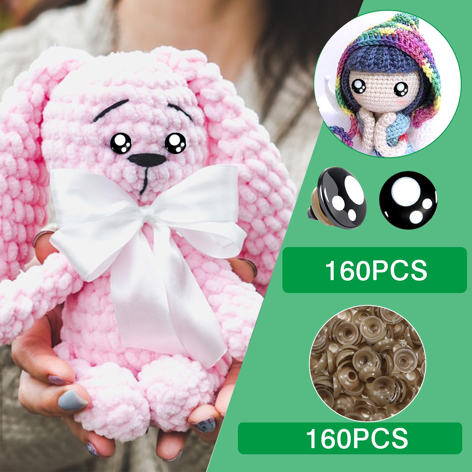60 Yeux Sécurité Poupée 16-30mm Avec Rondelles - Noirs Pour Peluche DIY