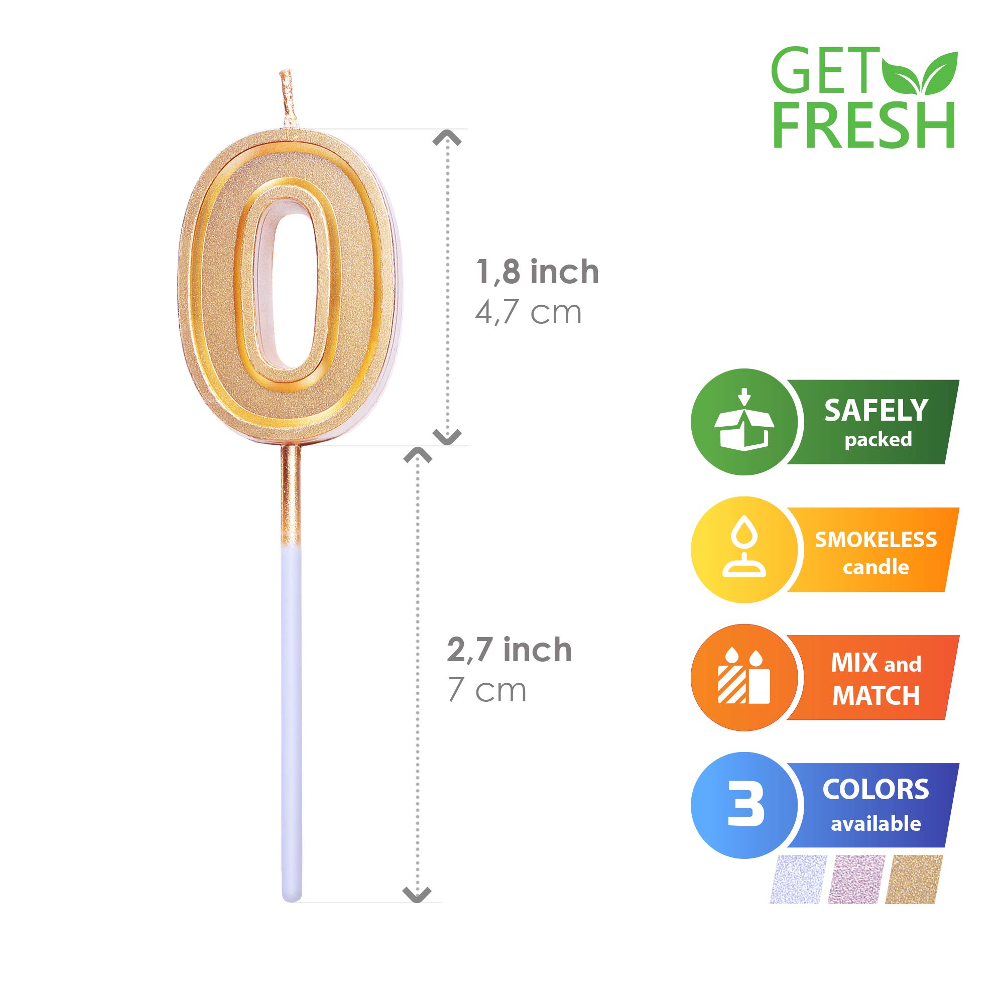 Amazon.com: GET FRESH Number 0 Birthday Candle – Gold Number Zero