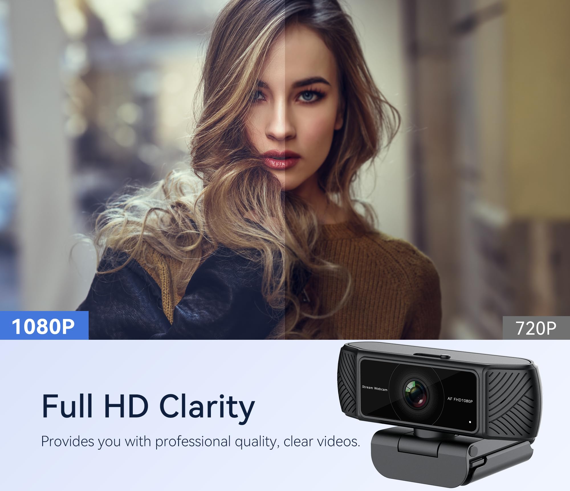 Streaming Webcam for PC - 1080P HD Webcam with Microphone, Privacy Cover, AutoFocus, Noise Cancellation, Auto Light Correction, USB Computer Web Camera, Plug and Play, for Laptop, Desktop, Mac