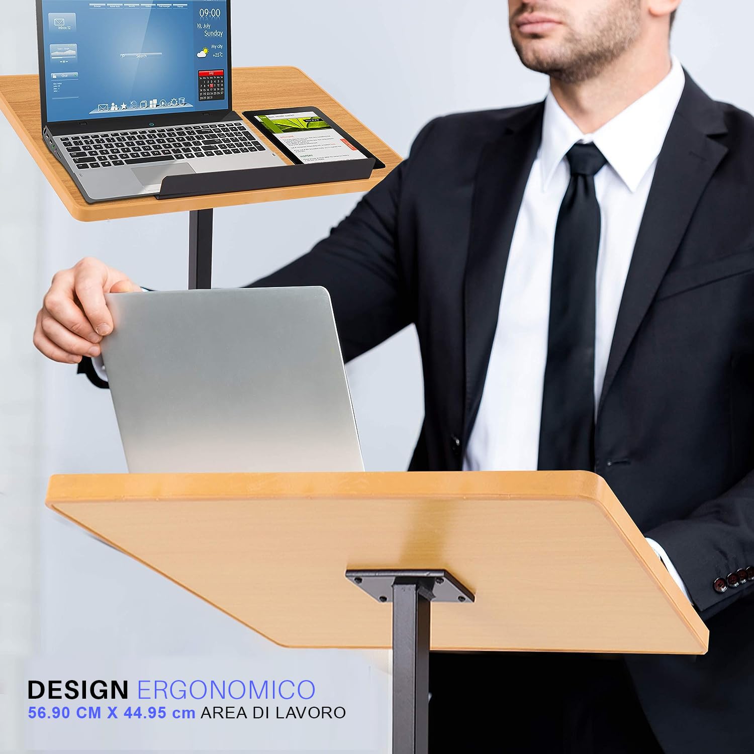Pyle Leggio per Libri Regolabile in Altezza, Podio Portatile da Pavimento con Design Stabile per Presentazioni in Classe, Conferenze, Supporto Notebook, Libri con Mensola Superiore Inclinata