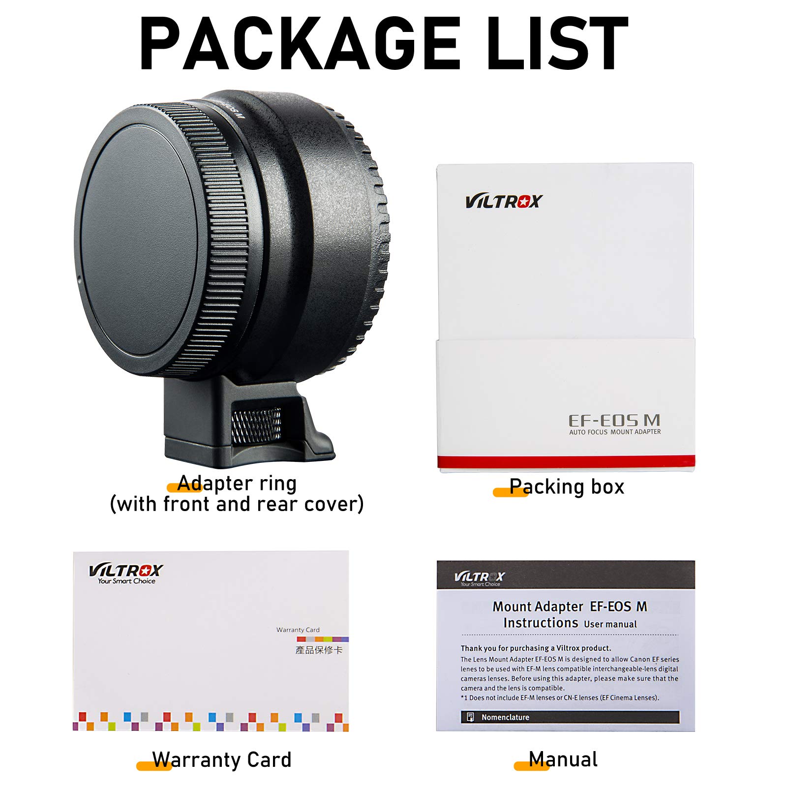 VILTROX EF-EOS M Objektiv Adapter Elektronischer Autofokus EF-M Adapter AF Objektiv Mount Konverter für Canon EOS EF/EF-S Objektiv auf Canon EOS M Mount Kamera EOS M100 M50 M2 M3 M10 M6 M5 II M200