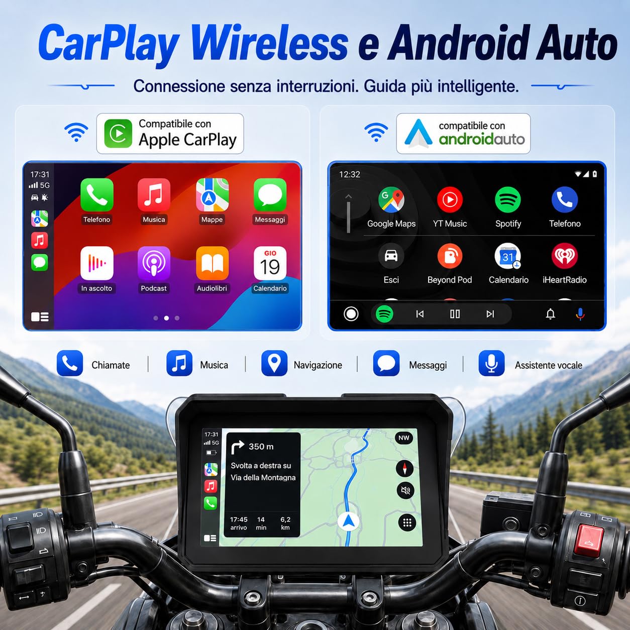 Sunweyer Carplay Moto W16 Navigatore Moto 6 Pollici Android Auto Wireless
