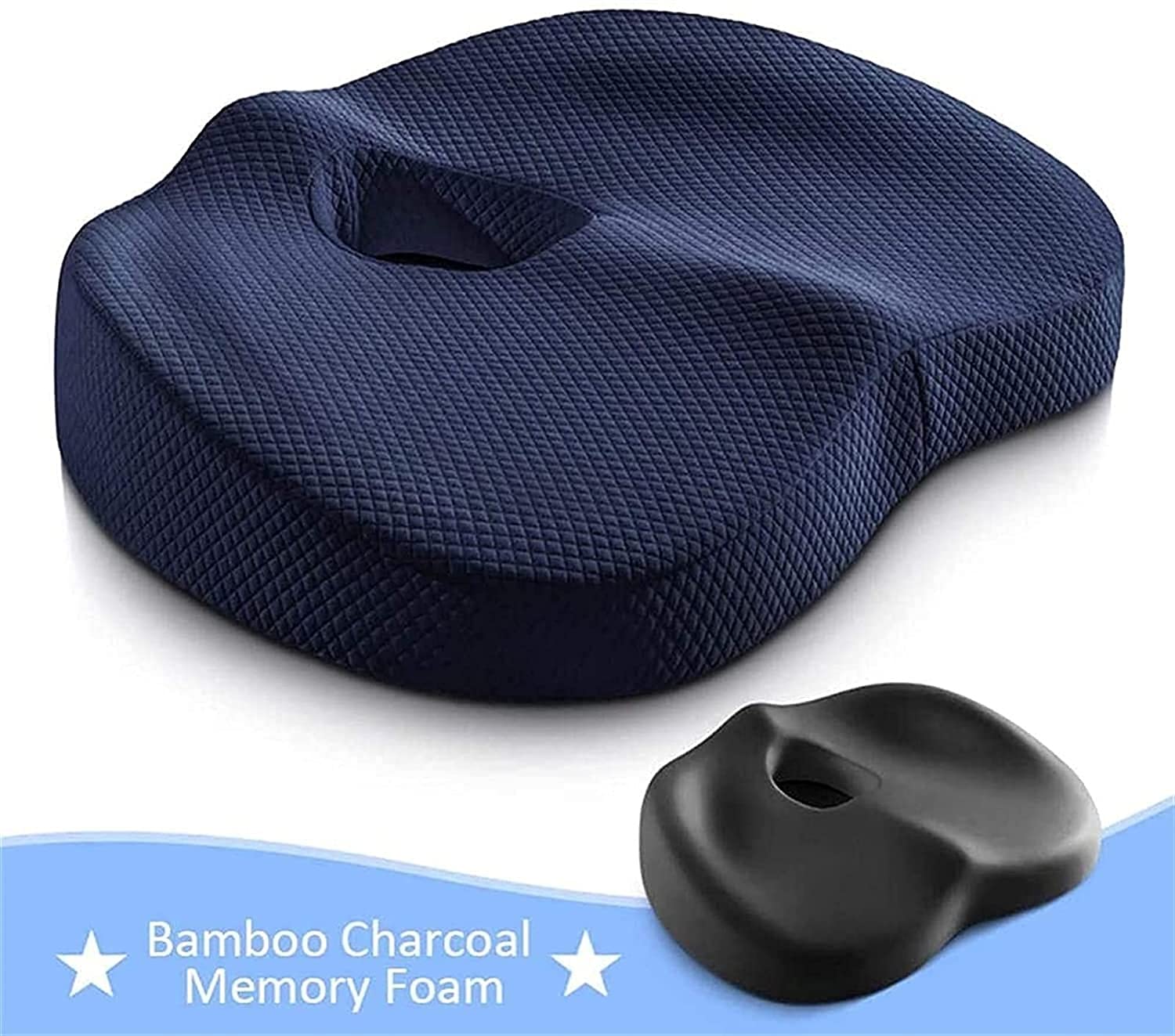 Cuscino Sedile coccige con Coperchio Antiscivolo 100% di bambù in bambù Memoria Schiuma, Cuscino del Sedile per Mal di Schiena con Design ergonomico, Perfetto per Sedia da Ufficio Auto Viaggi
