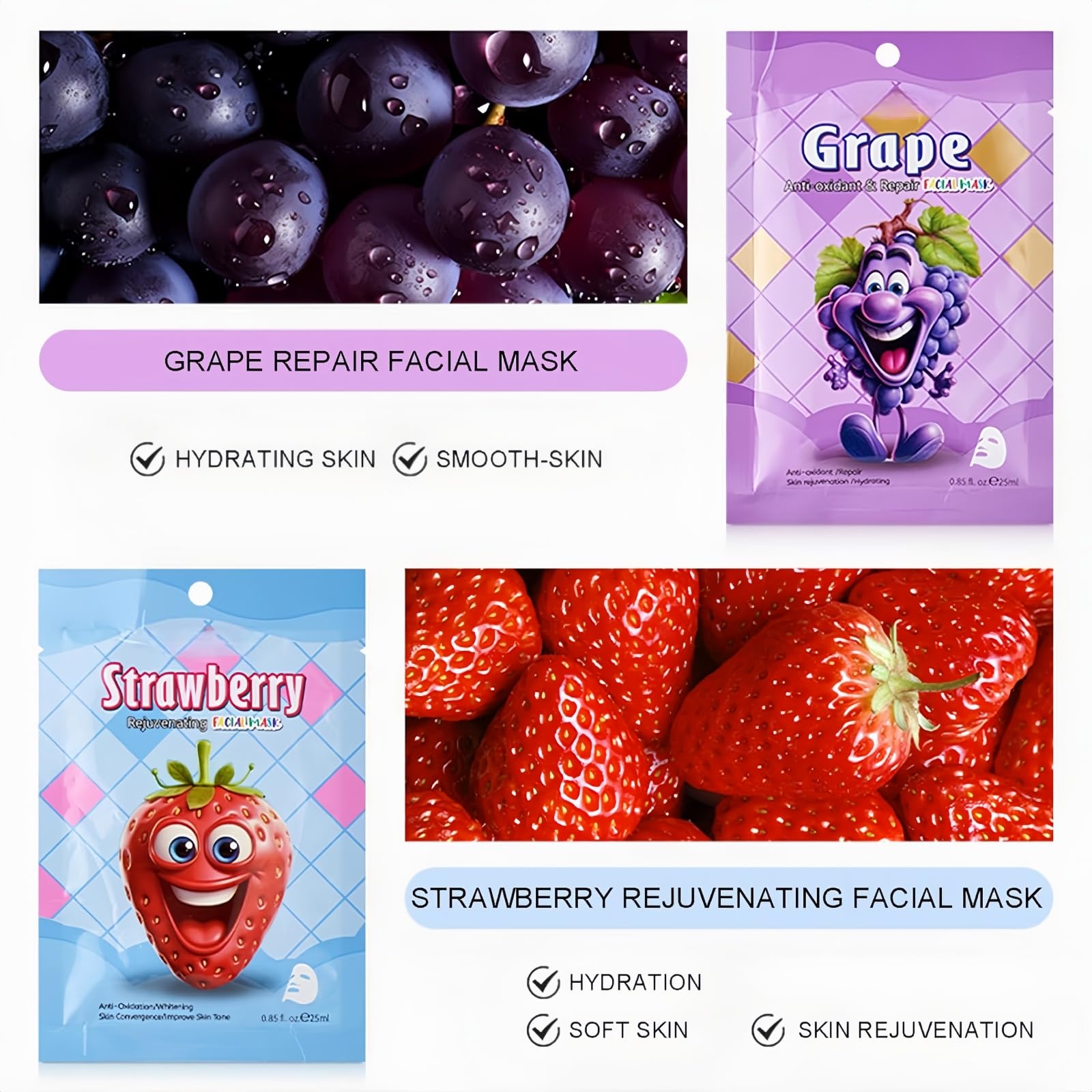 Face Masks Skincare, 7 Sheet Fruit Face Mask Hydrating and Smoothing, Improve Dullness & Brighten - Image 2