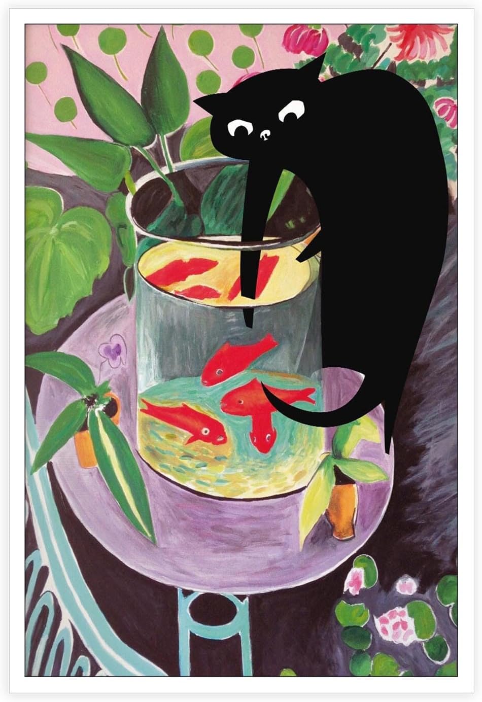 TYOHU Retro Matisse Goldfish And Cat Posters Trendy Funny Black Cat Wall Art Prints Cute Colorful Table Goldfish Prints Painting For Home Bedroom Dorm Wall Decor 24x36in Unframed