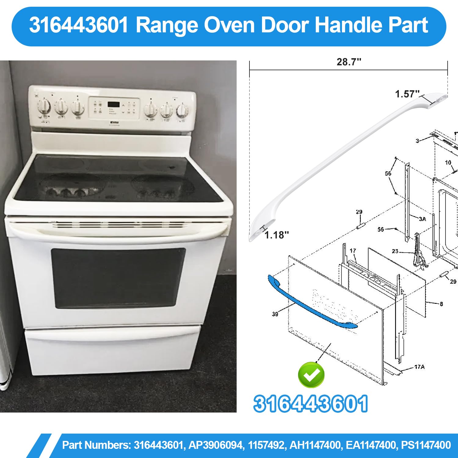 Upgraded 316443601 Oven Door Handle Replacement Compatible, 56 OFF