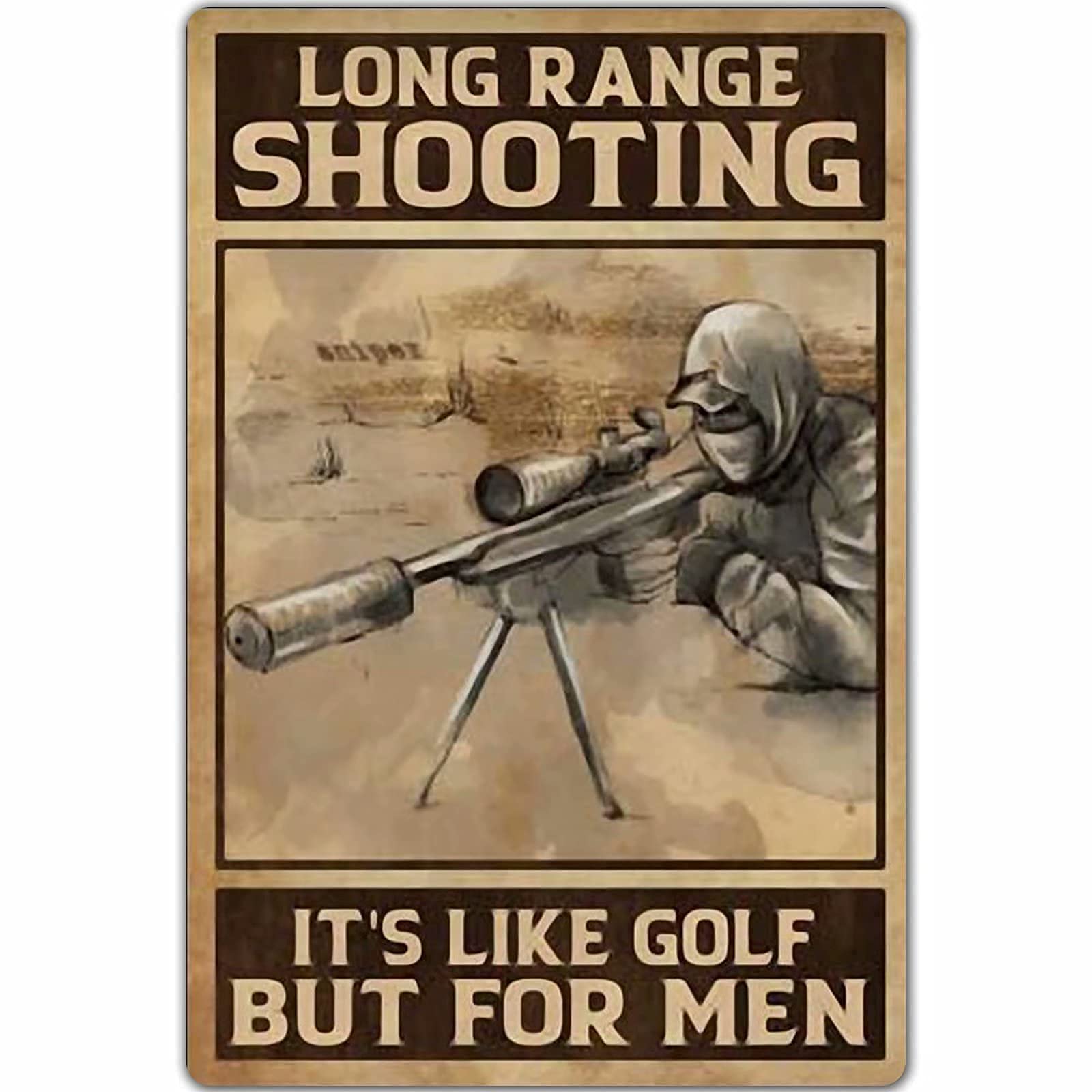 Bioprocess Men's Tin Sign-Long Range Shooting It's Like Golf But For Bar Shooting Club Man Cave Art Wall Decoration Wall Decor Poster Metal Sign 8X12 Inches