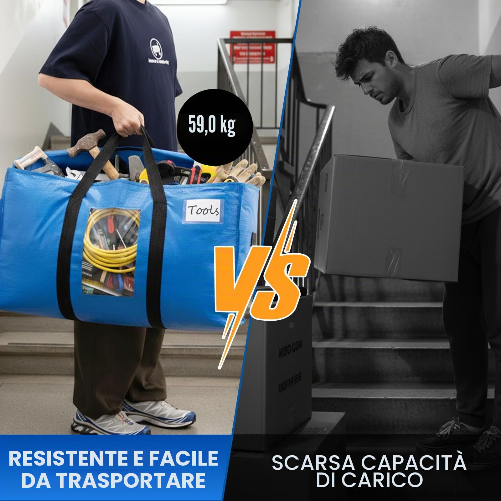 TAILI Sacchi da trasloco extra large, sacchi portaoggetti con cerniera, scatole da trasloco impermeabili con coperchio per vestiti, campeggio, viaggi (confezione da 4,Blu)