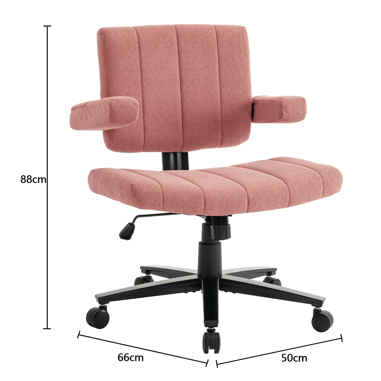 Vigosit Criss Chaise croisée avec roulettes, accoudoir Large réglable, Tissu antidérapant, Coussin Confortable, Style Moderne, pivotant, pour la Maison, la vanité, Le Bureau, Rose