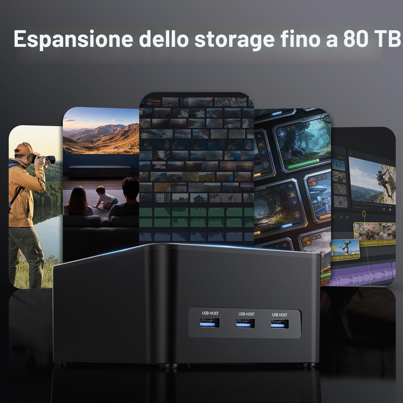 CENMATE Docking Station Hard Disk, 4 Bay Docking Station HDD per SATA SSD/HDD 2,5/3,5, Cavo USB 3.0 A/C con 3 Porte USB HOST, Supporto Hot Swap