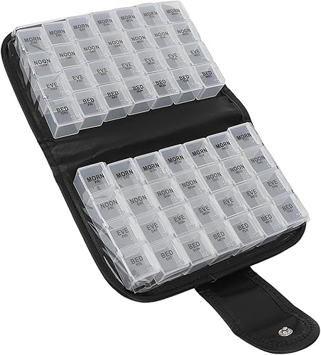 Caja organizadora, organizador mensual portátil de gran compartimento 4 veces al día con recipientes individuales extraíbles, caja organizadora de