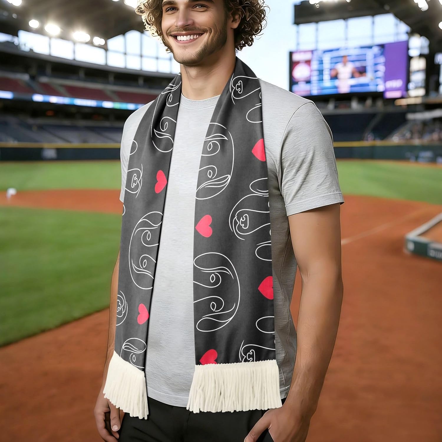 CHIFIGNO Art Dog Black Sports Fan Scarf, Quick Dry Soccer Scarf for Sweat Wiping, Soft Polyester Print, Stadium Cheering Accessory