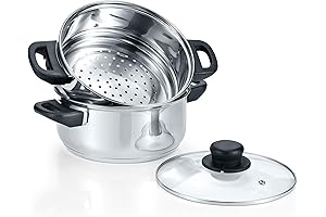 Concord 3 Quart Stainless Steel Vegetable Steaming Cookware Set with Glass Lid