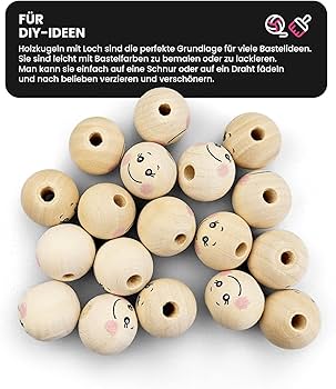 Netuno 4 ronde natuurlijke houten kralen met gat, 40 mm