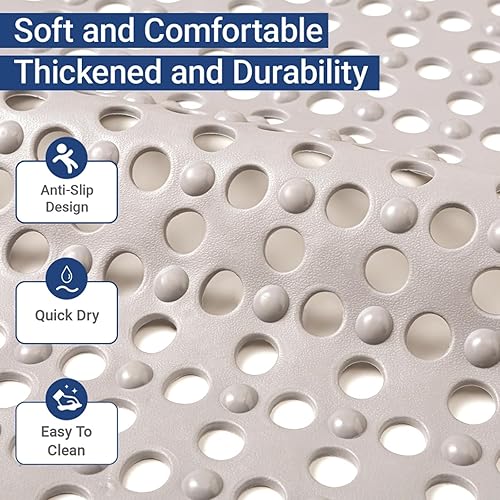 Miniatura 2 de Tapete antideslizante para bañera y ducha de 31 x 17 pulgadas, tapete de baño con orificios de drenaje de secado rápido y ventosas, tapete de baño