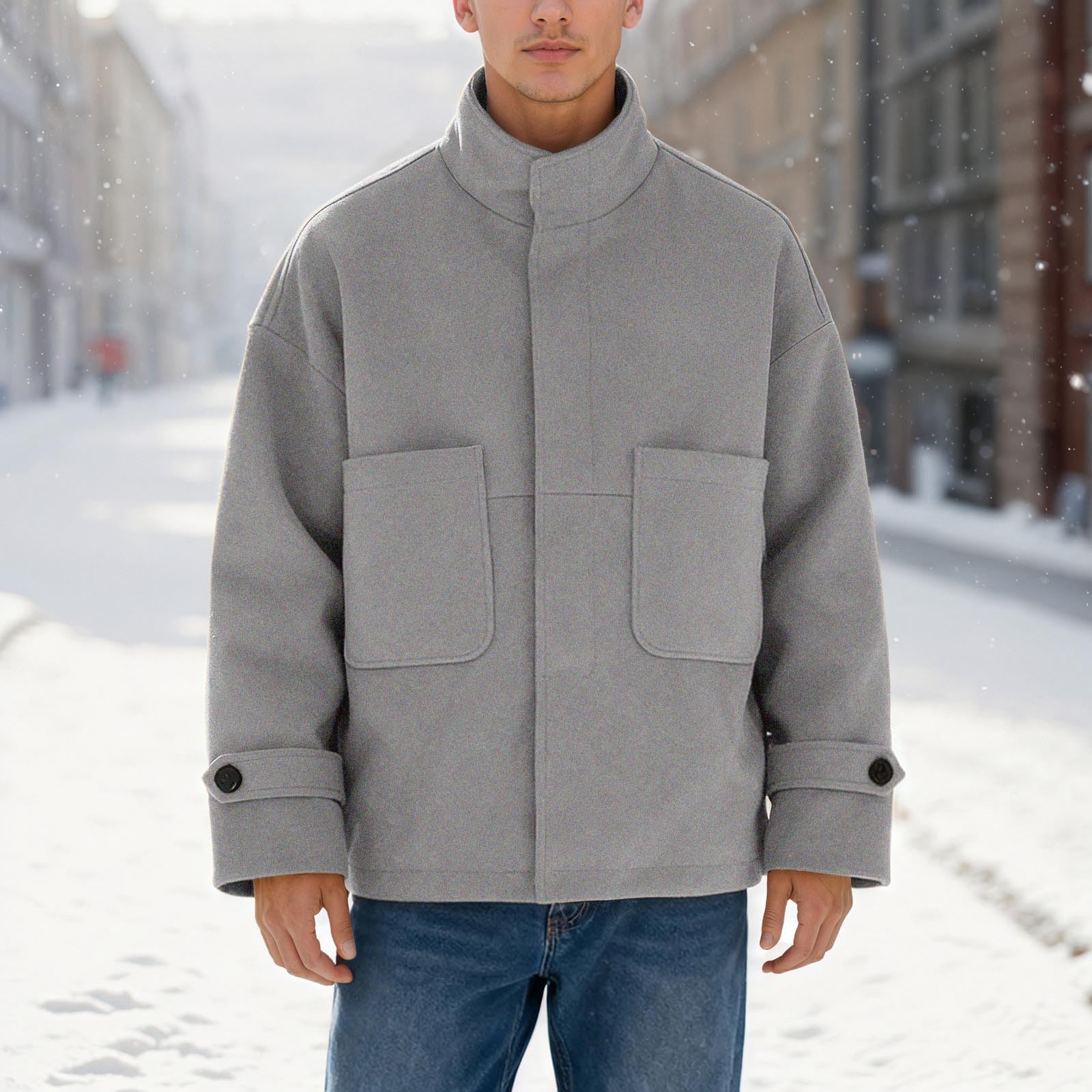 Forros Polares Hombre - Abrigo de Lana Informal para Hombre, de Color Liso, con Cuello levantado, para Exteriores, otoño e Invierno