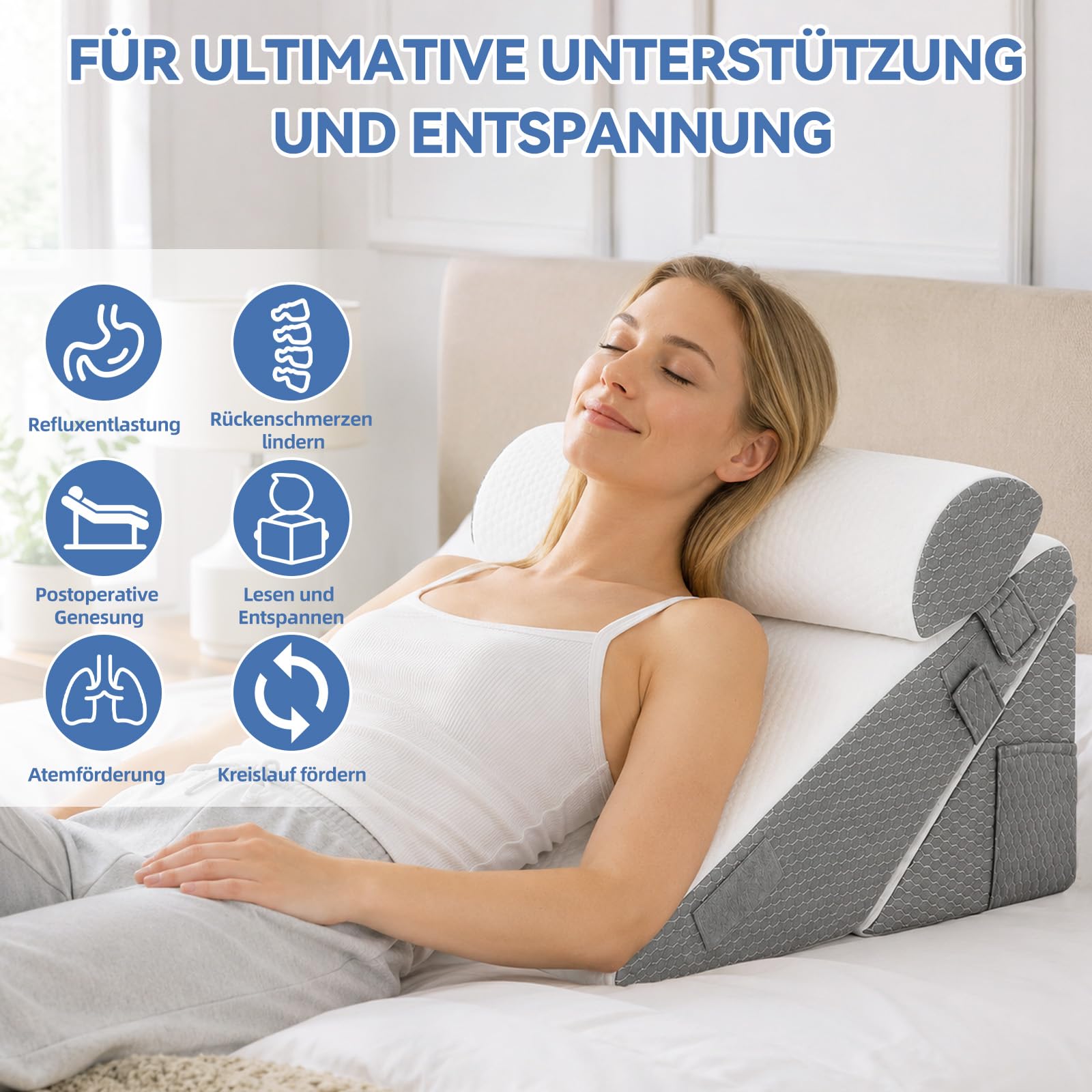 Juego de 3 almohadas ajustables en cuña para cama, almohada de reflujo de espuma viscoelástica, almohada ortopédica para apoyo postoperatorio, cojín de espalda, cojín de lectura para cama y