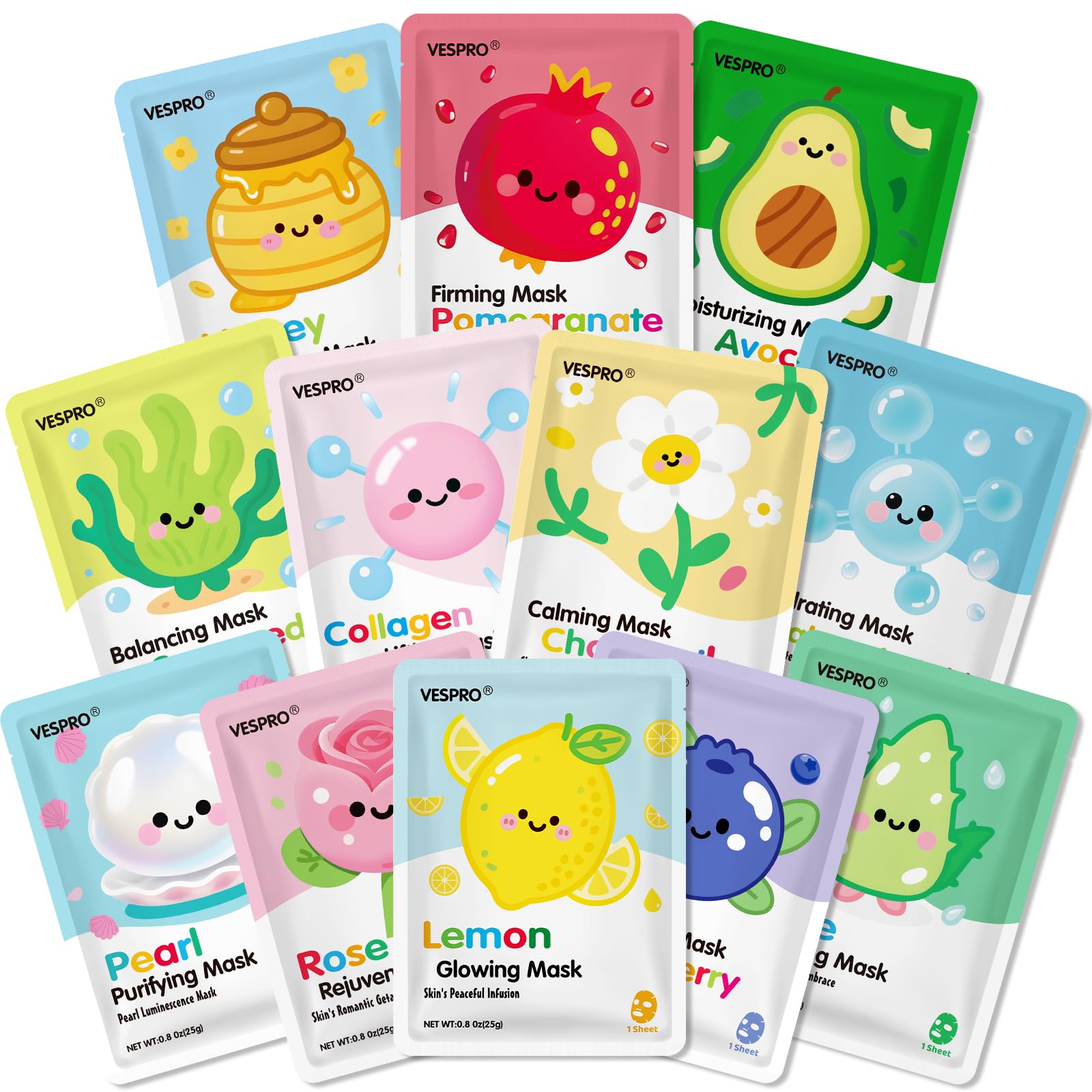 12 Pack Face Masks for Women, Hydrating & Moisturizing Facial Mask for Skincare, Bulk Sheet Mask Spa Party Supplies for Teen Girls, Birthday Gifts for