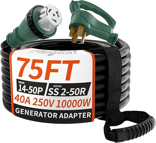 Miniatura 9 de Cable generador de 50 amperios, cable de extensión RV de 25 pies y 50 amperios con bloqueo giratorio, cable generador 50A de 4 clavijas amarillo,