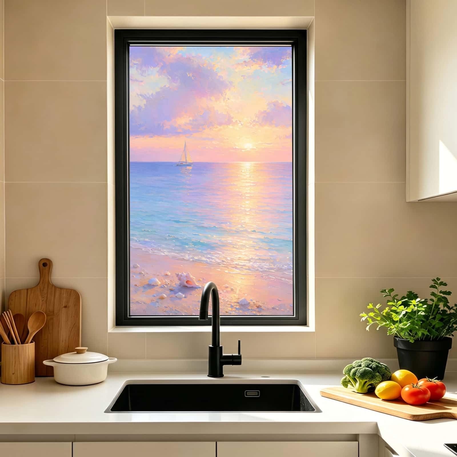Vinilo Adhesivo Cristal Opaco Puesta De Sol Rosa Púrpura Vinilos para Cristales Privacidad Estatico Anti UV Reutilizable para Oficina Dormitorio Sala de Estar Vinilo para Ventanas