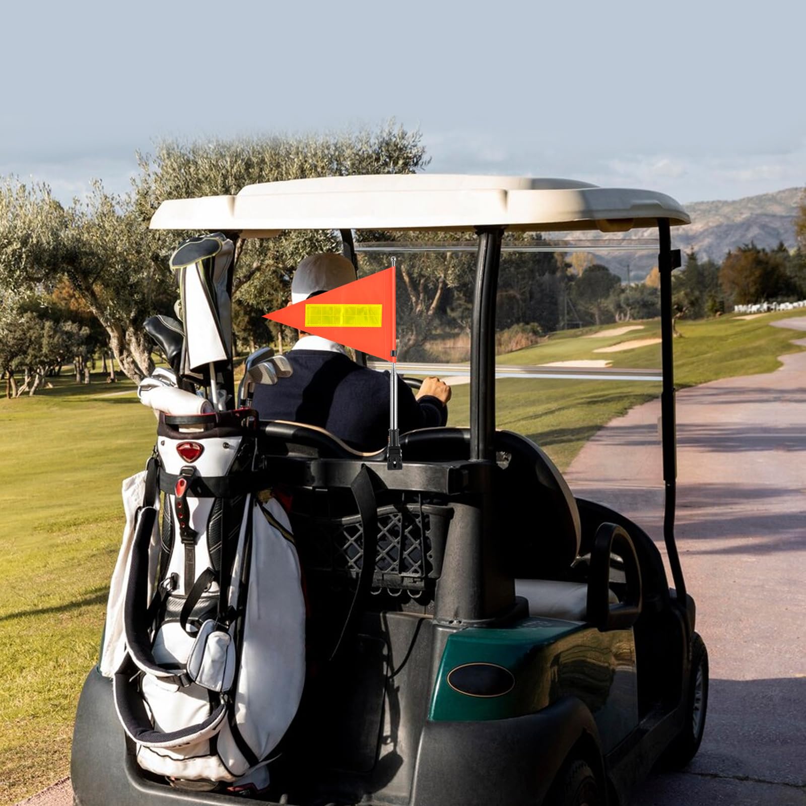 Carrito de golf poste de bandera reflectante accesorios para carrito de golf 22X30cm bandera de seguridad naranja poste telescópico carrito de golf soporte de bandera sillas de ruedas bandera de