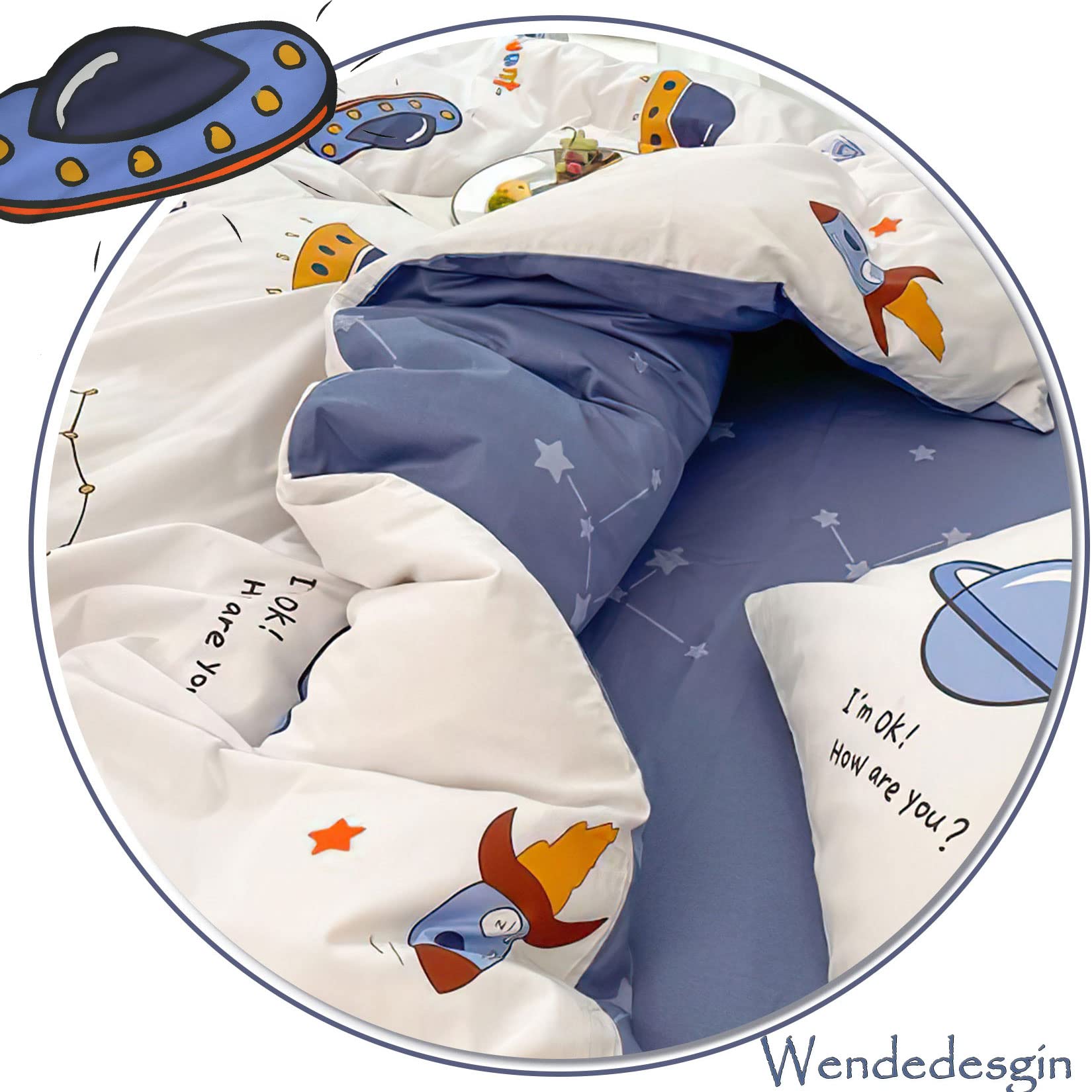 KEAYOO Kinderbettwäsche 135x200 für Jungen und Mädchen Baumwolle Weltraumreisen Thema Besttwäsche mit Süß Muster und Reißverschluss Bettwäsche 135x200cm+80x80cm 2tlg