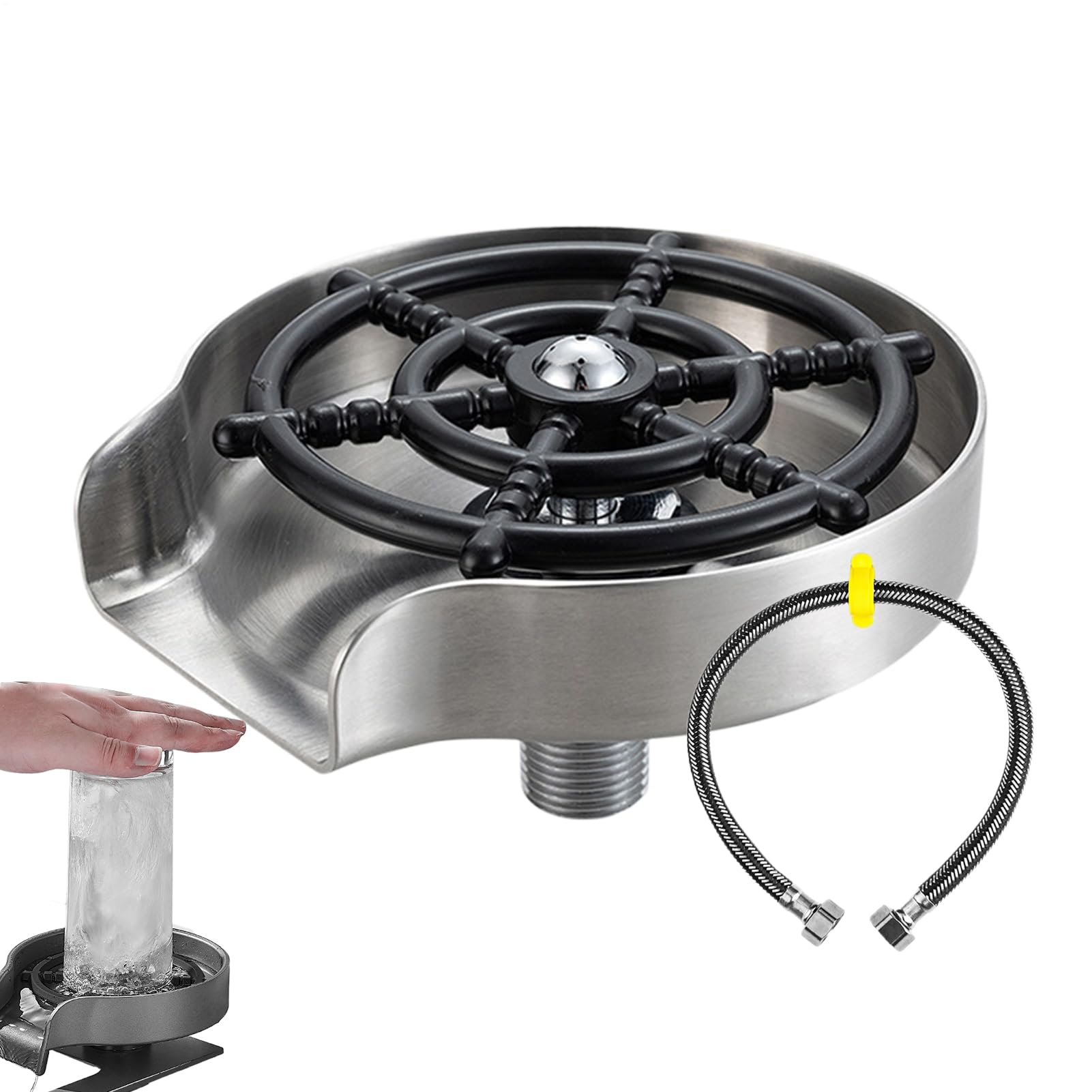 Enjuagadora De Vidrio - De Enjuague Para Fregadero | Potente Lavavasos, Enjuagador De Vidrio De Acero Inoxidable, Enjuagadores De Vasos Para Fregadero, Para Fregaderos De Cocina, Lavavasos De