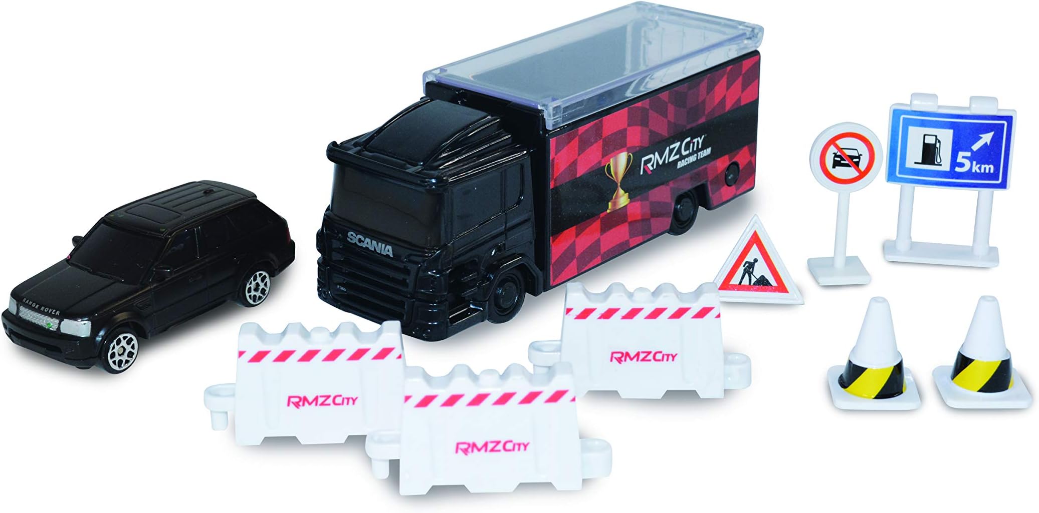 RMZ 1:64 Scania Truck Launcher Black with Range Rover Sport