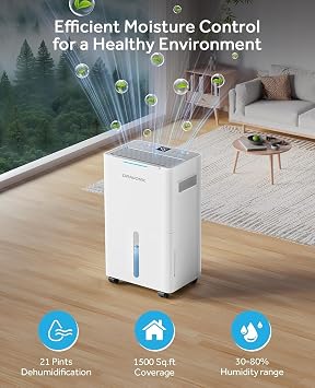 1500 Sq.Ft Dehumidifier for Basement, 21 Pints, Compressor, Quiet