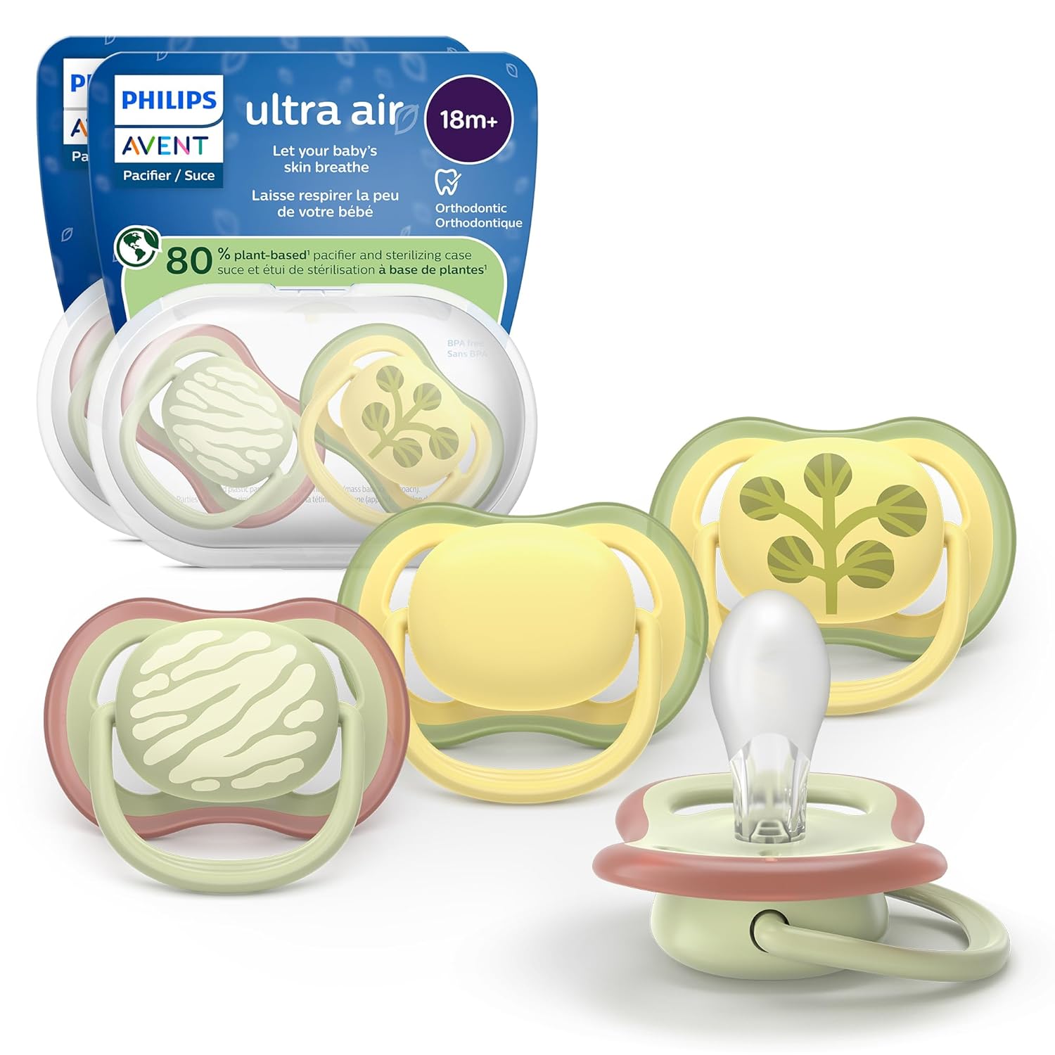Philips Avent Ultra Air Pacifiers - Orthodontic Design, for Babies 18 Months+, Extra-Firm Silicone Symmetrical Nipple, BPA-Free, with 2 Sterilizing Cases, 48 Pack, SCF349/55