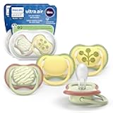 Philips Avent Ultra Air Pacifiers - Orthodontic Design, for Babies 18 Months+, Extra-Firm Silicone Symmetrical Nipple, BPA-Free, with 2 Sterilizing Cases, 4 Pack, SCF349/55