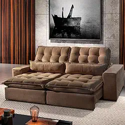 Sofá 5 Lugares Retrátil e Reclinável Bruna 2,90m Veludo - Móveis Mix