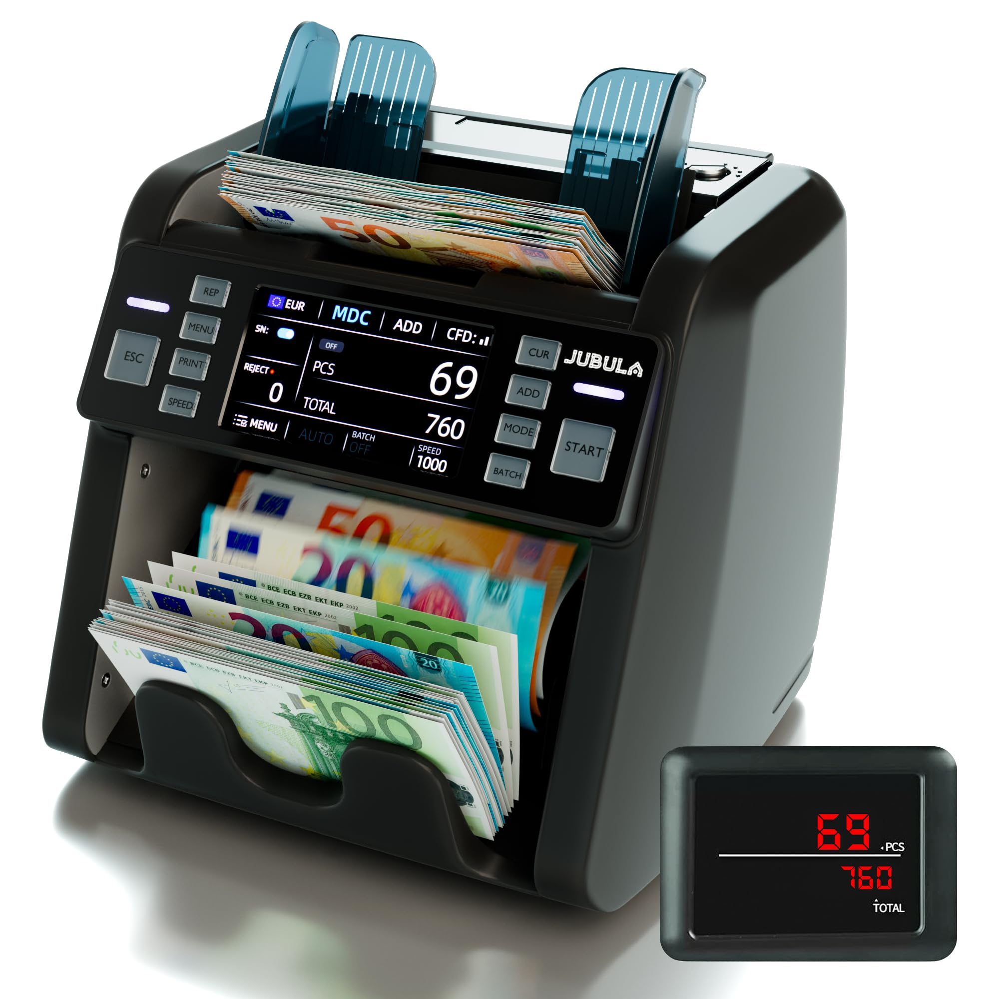 MV-550 Geldzählmaschine für gemischte Geldscheine & Falschgelddetektor | UV/MG/IR/DD / 2CIS usw. | Exakt | EUR USD GBP SEK CHF usw. | Banknotenzähler | Geldzähler (MV-550)