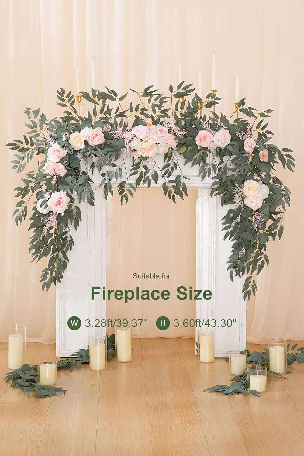 Spring Artificial Flower 7ft Garland, Wedding Arch Backdrop Floral Arrangement for Sweetheart Head Table Reception Decor Runner (Champagne & Pink)